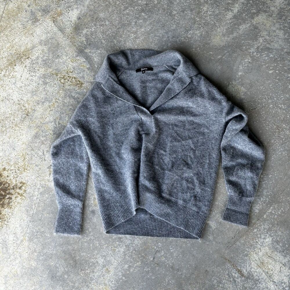 Quince 100% Cashmere Sweater Womens Small Gray Collared Knit Pullover